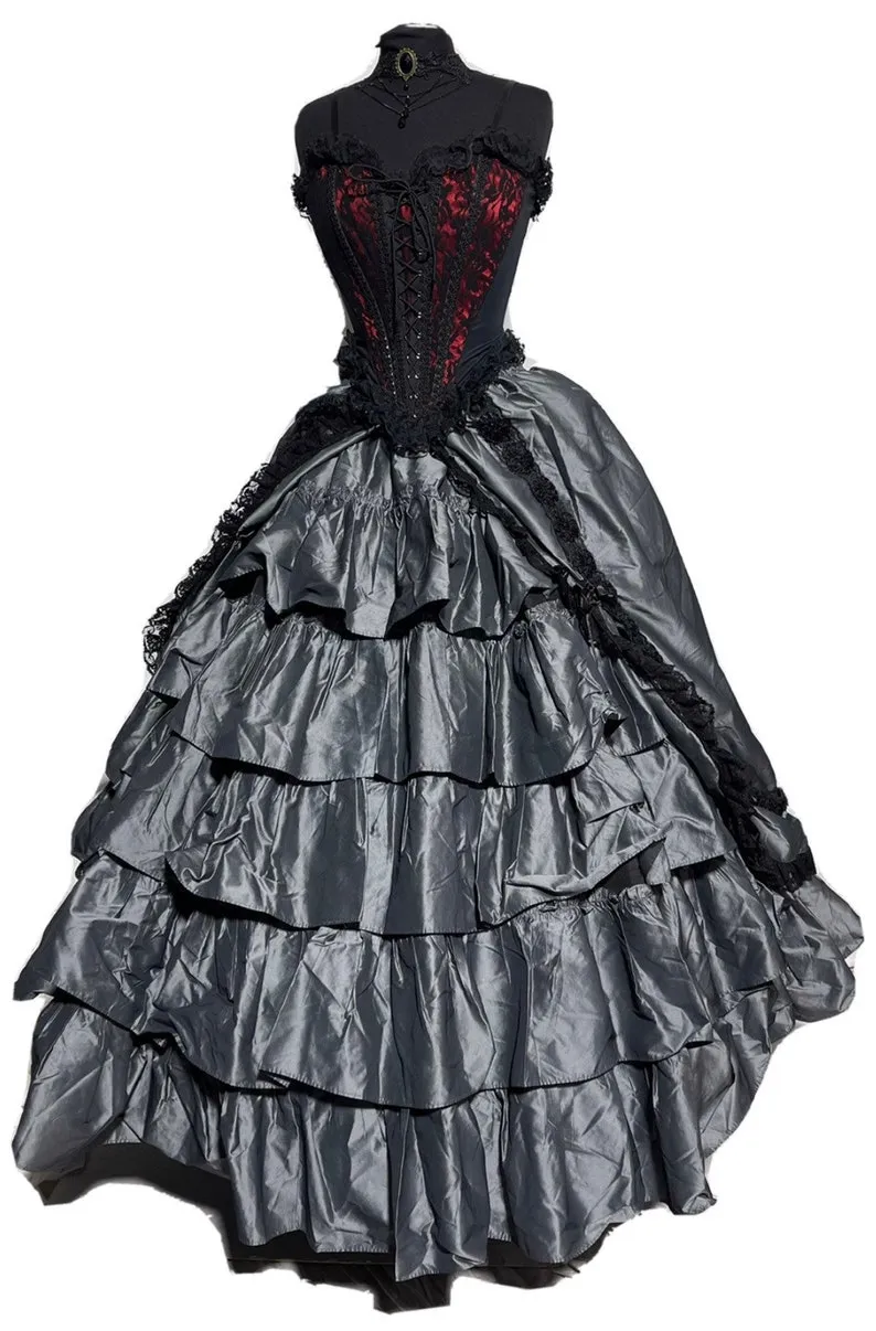 Vestido De Novia Gótico Steampunk Vestido De Novia De Novia Negro Y Rojo  Correas Con Gradas Hasta El Suelo Vestidos De Novia De Novia Victoriana  Vintage De 131,16 € | DHgate, image size:794x1206