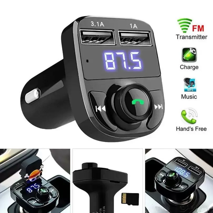 X8 FM Wireless Transmitter Charger Aux Modulator Bluetooth Handsfree Car Kit Audio MP3 Player 3.1a شحن شحنات USB مزدوجة لـ iPhone Samsung