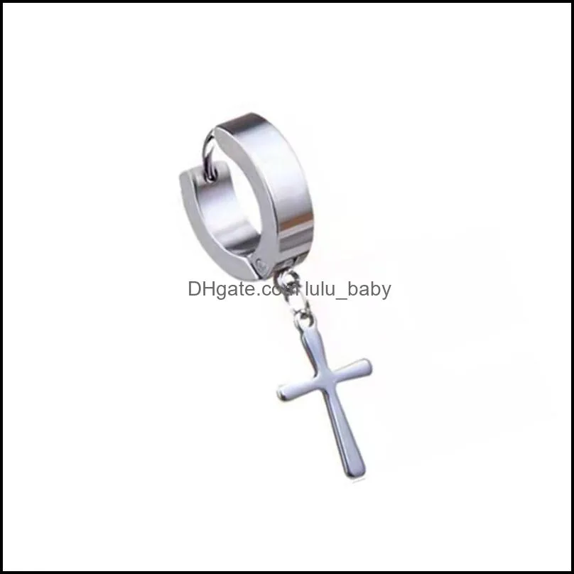 stainless steel cross earrings jesus crosses hoop earring clip on ear cuff dangle for women man hip hop fashion body jewelry