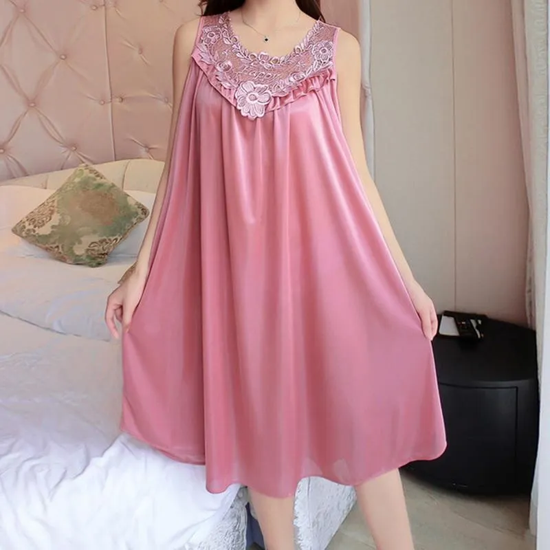 Women's Sleepwear Women Nightgowns Satin Lace Nightwear Sexy Pyjama Home Clothing Female Free Size Lingerie Gown RobeWomen's