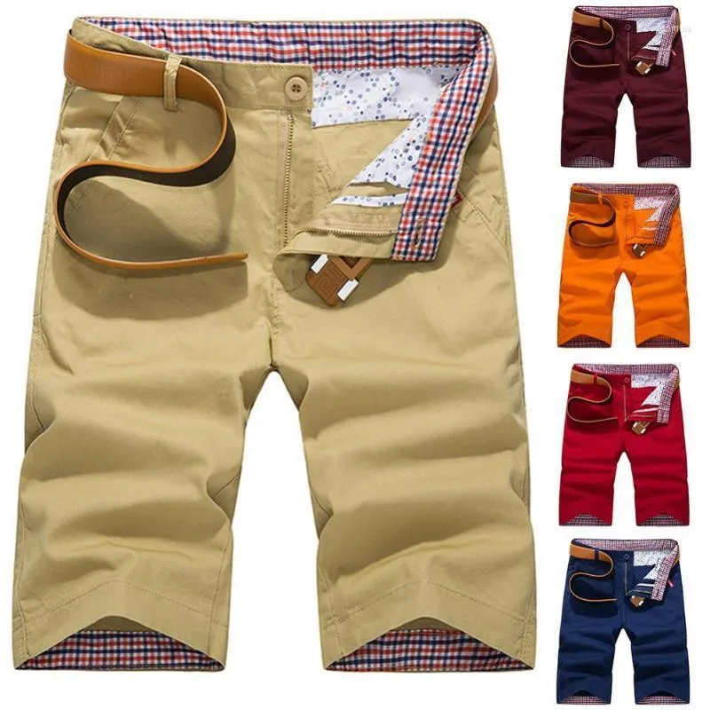 メンズショーツ2022夏の貨物カジュアルプラスサイズの男性カラーブロック格子縞のパッチワークボタンポケット5番目のパンツスポーツ