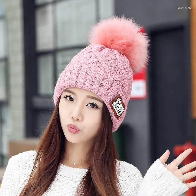 Fashion Pompoms Winter Hats For Women Solid Pink Knitted Girls Ball Caps Casual Black Beanies Warm Hat Gorrses Beanie/Skull Eger22