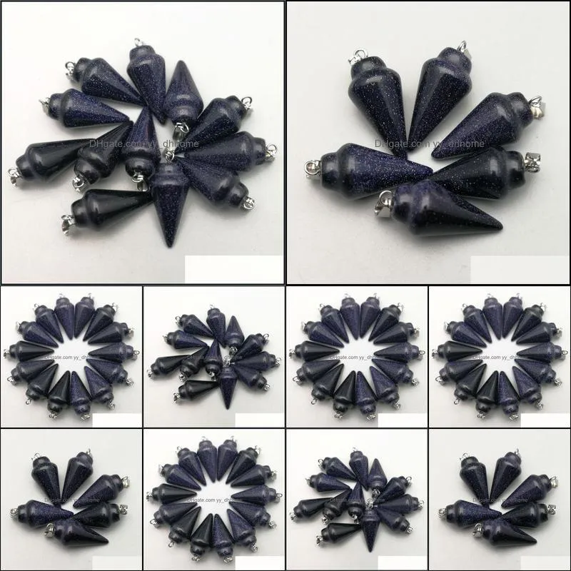 fashion blue sand stone pendulum charms natural circular cone pendants for jewelry making 50pcs wholesale