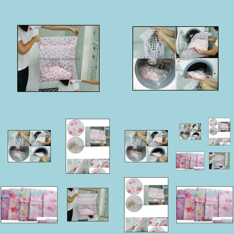 Free Ship 100pcs Small 30*40cm Flower Printed Bra Clothes Laundry bag Washing Machine Nylon Net Mesh Hosiery Lingerie Zipper