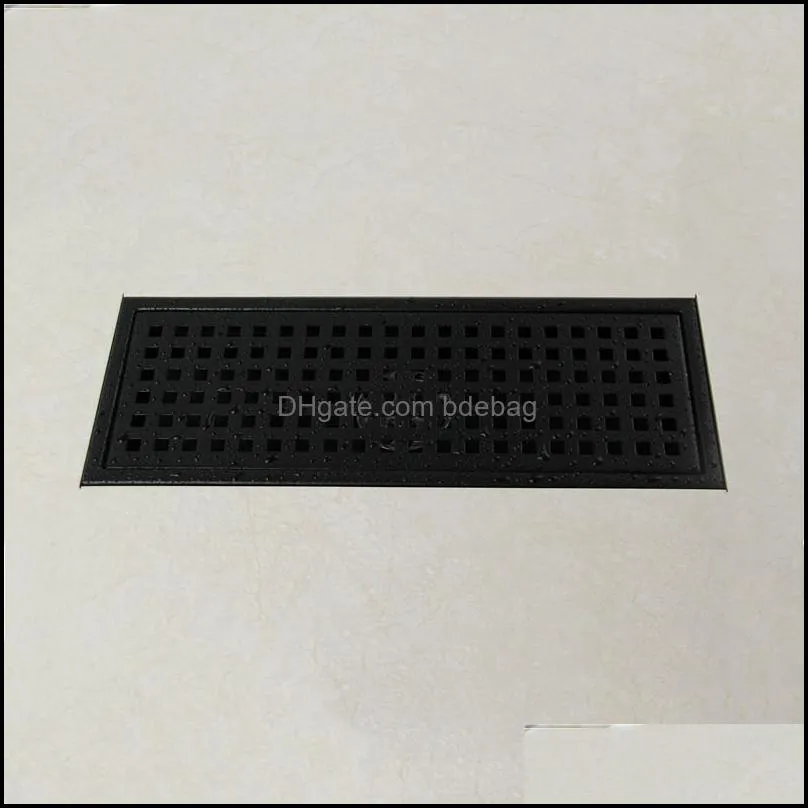 Black SUS 304 Stainless Steel Shower Drain Bathroom Floor Drain Tile Insert Square Anti-odor Floor Waste Grates 110-300MM