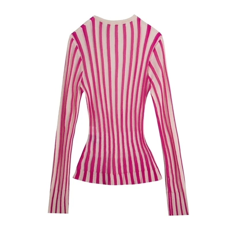 Twotwinstyle Casual gestreepte Wemon Sweaters V Nek lange mouw tuniek tuniek hit kleurtrui voor vrouwelijke mode lente kleding 201204