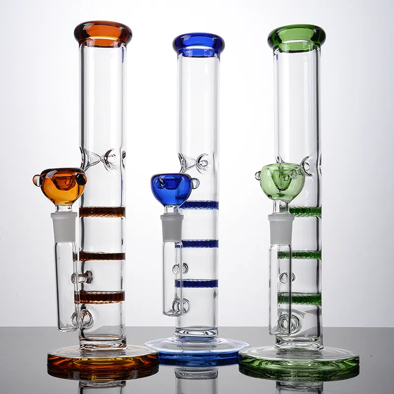 Heady Glass Bong Hookahs Triple Beecomb Perc Percolateurs Tube Droit Conduite D'eau 14mm Femelle Joint Coloré Bongs Huile Dab Rigs Avec Bol