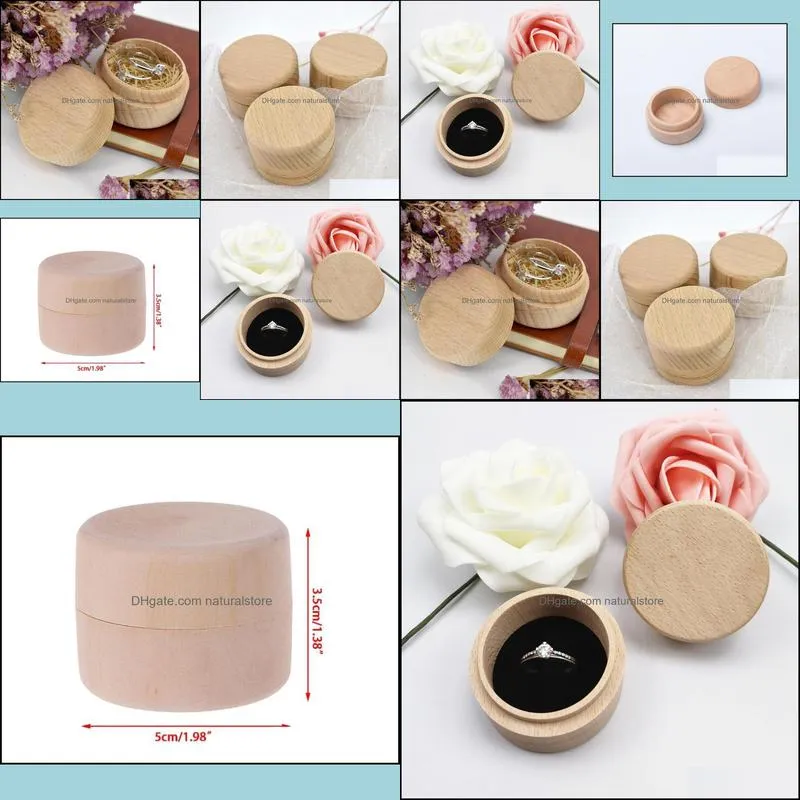 Small Round Wooden Storage Boxes Ring Box Vintage decorative Natural Craft Jewelry box Case Wedding Accessories