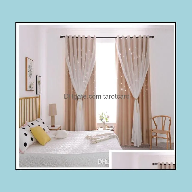 Star Curtains Openwork finished Princess wind children`s window curtain bedroom living room blackout cloths+yarn