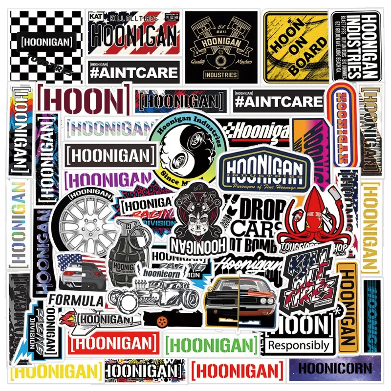 52 Stück Hoonigan Aufkleber HooniganCar JDM Rennwagen Graffiti Aufkleber für DIY Gepäck Laptop Skateboard Motorrad Fahrrad Aufkleber