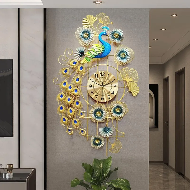 Väggklockor -Stilsklocka vardagsrum påfågel dekorativ hemmamod personlighet kreativ kinesisk stil europeisk lyxklockvägg
