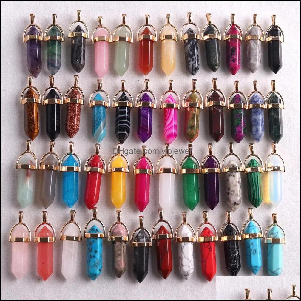 natural stone charms hexagonal prism tiger`s eye rose quartz opal pendants chakras gem stone fit earrings necklace jewelry making