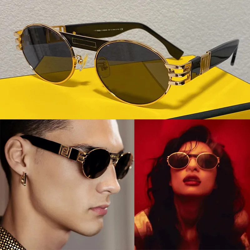 Óculos de sol em formato oval V3 para homens e mulheres óculos de metal dourado F40045 estilo verão anti-ultravioleta retrô acetato preto ponte de armação completa com óculos S