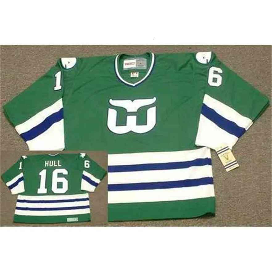 MTHR -valare Bobby Hull #16 Ice Hockey Jersey Herr Sömda anpassade valfritt nummer och namn