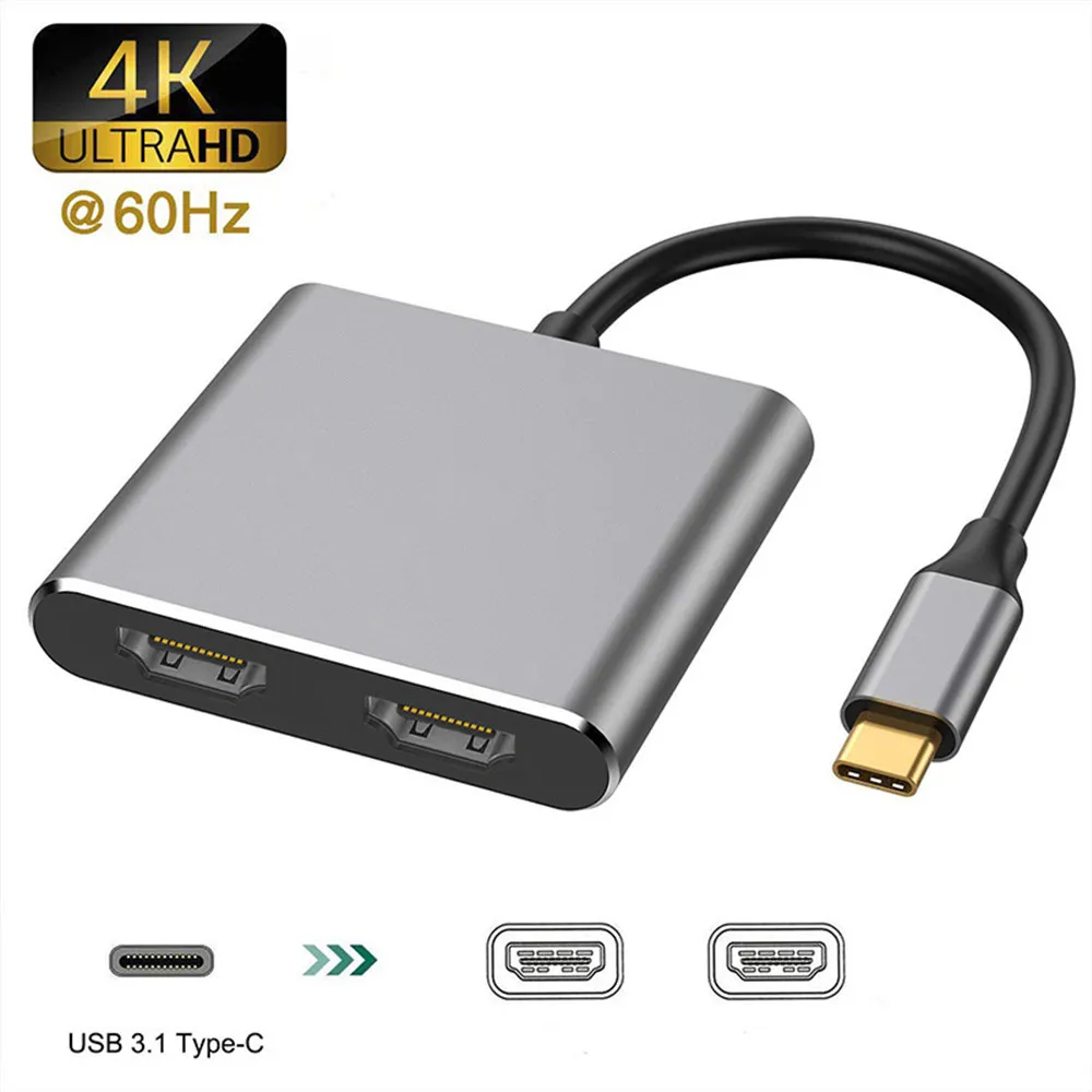 USB C Type C à Dual HDTV Adaptateur 4K @ 60Hz 2 en 1 Convertisseur pour MacBook Pro Air Mobile Téléphone