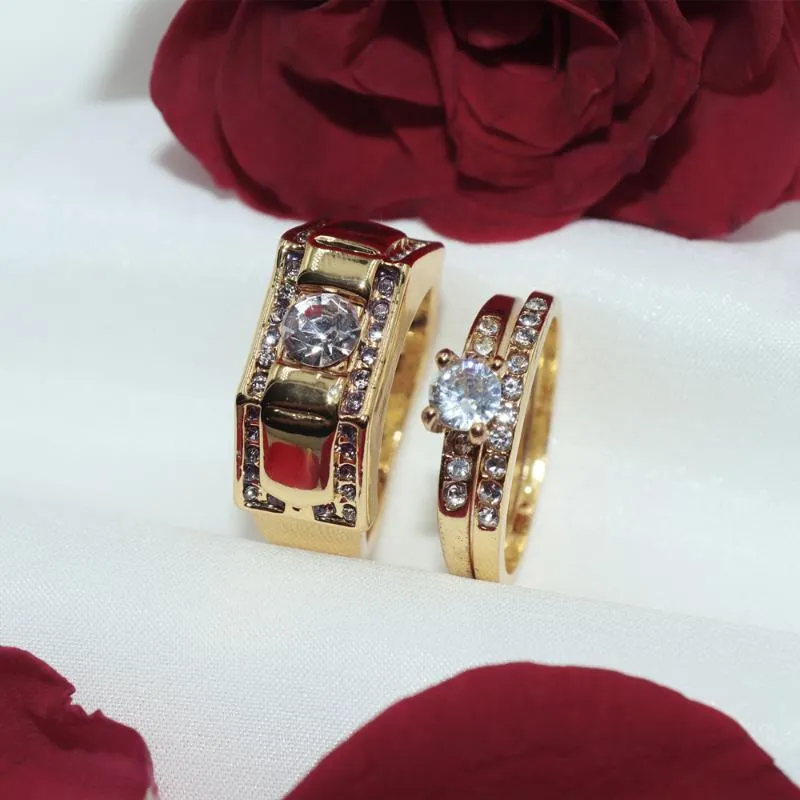 Pierścienie ślubne luksusowy moda błyszcząca cyrkon złoty pierścionek Pierścień do romantycznej pary zaręczynowy biżuteria