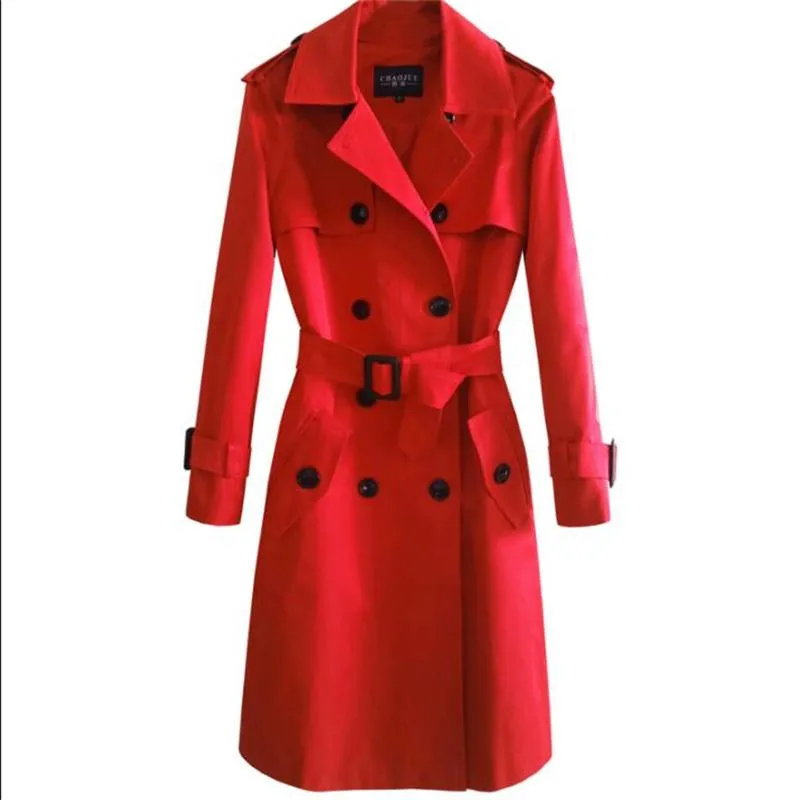 Damskie okop płaszcza płaszcza wiatrówki damska damska wiosna i jesień czerwony wiek ubrania średniej długości czarne khak czerwone