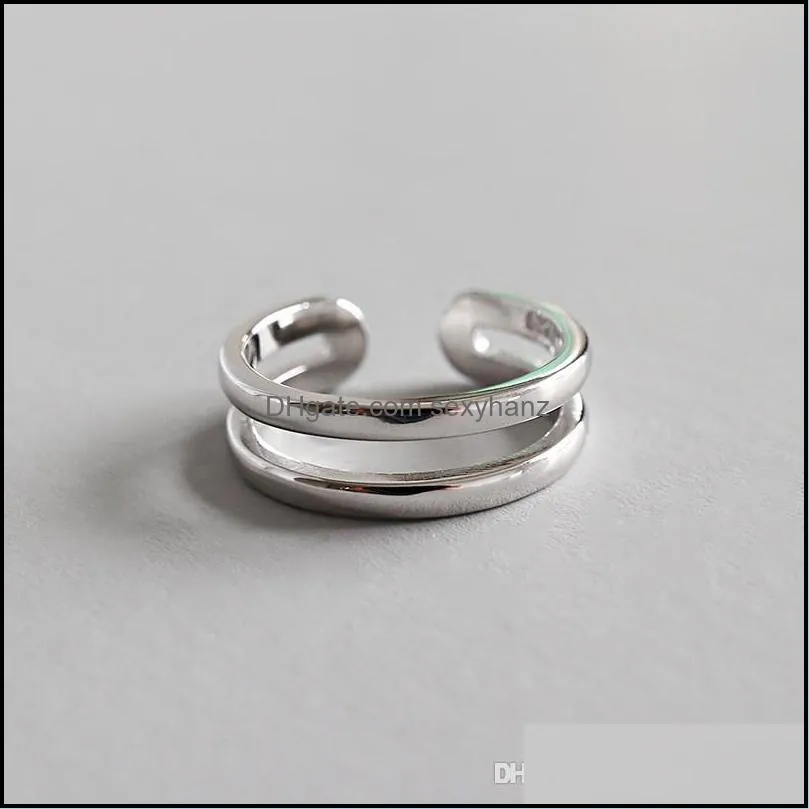 Band Rings Jewelry Genuine 925 Sterling Sier Open Simple Double Lines ...