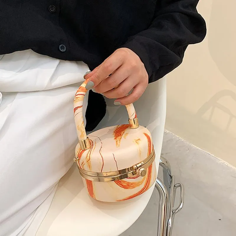 Avondtassen Round Box Bag damesontwerper hoogwaardige PU lederen handtas oranje blauw klein schouder messenger clutchevening