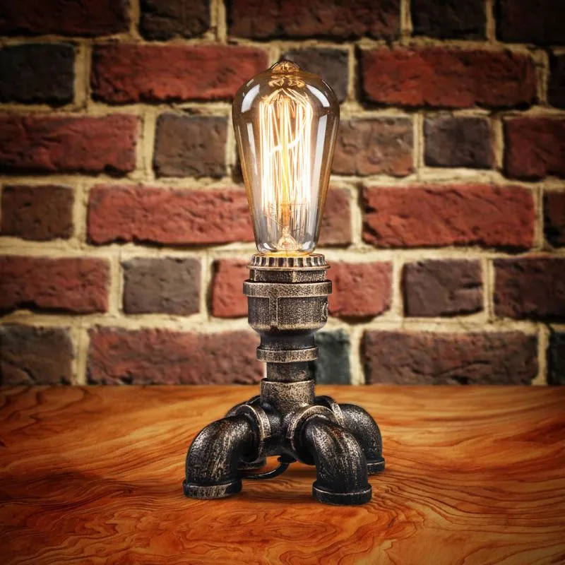 Bordslampor Rustik Metall Vintage Iron Water Pipe Light Industrial Desk Lamp E27 Bashållare för vardagsrumsbelysningsarmatur