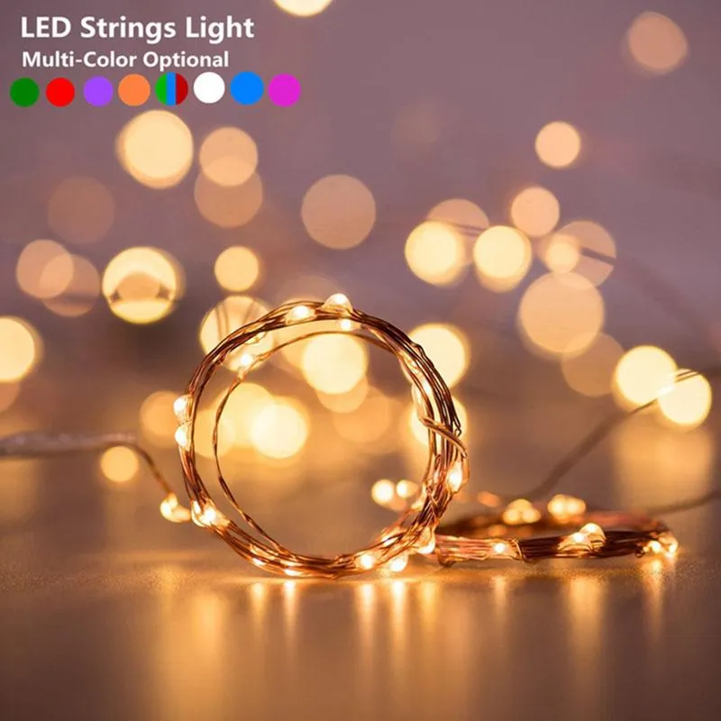 Cordes LED lumière de noël 2M 20 LED à piles Mini fil de cuivre guirlande lumineuse pour mariage guirlande de noël fête