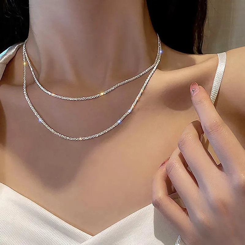 Ketens sterling zilveren mousserende sleutelbeen ketting choker ketting in 2022 voor vrouwen fijne sieraden bruiloftsfeest verjaardag cadeauchains