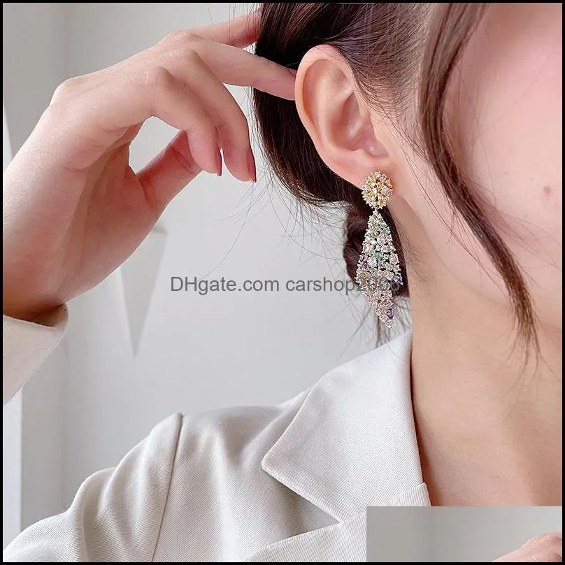 exaggerated rhinestone earrings fashion hollow hanging dangle earring long shiny crystal ear stud women accessories a43z