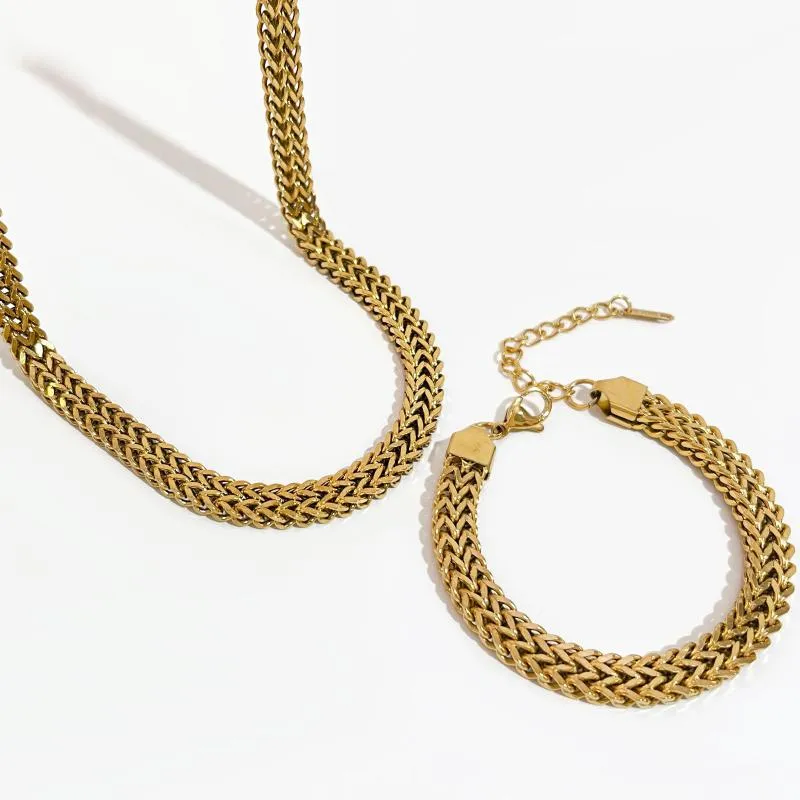 Chains Peri'sbox Minimalist Gold Color Stainless Steel Chunky Necklace For Women Hip Hop Wide Herringbone Chain Jewelry WholesaleChains
