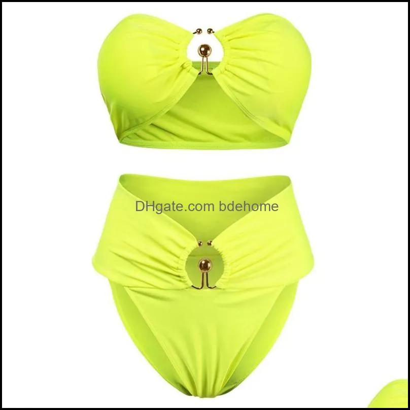 Women Sexy 2pcs Bikini Set U-Wire Push Up Swimsuit Strapless Solid Bathing Suit One-Piece Suits
