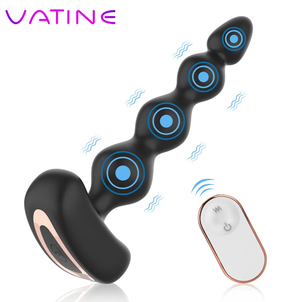 VATINE-vibrador de cuentas anales con Control remoto, 9 velocidas, estimulador cltoris, masajeador prstata masculino, tapn Anal,