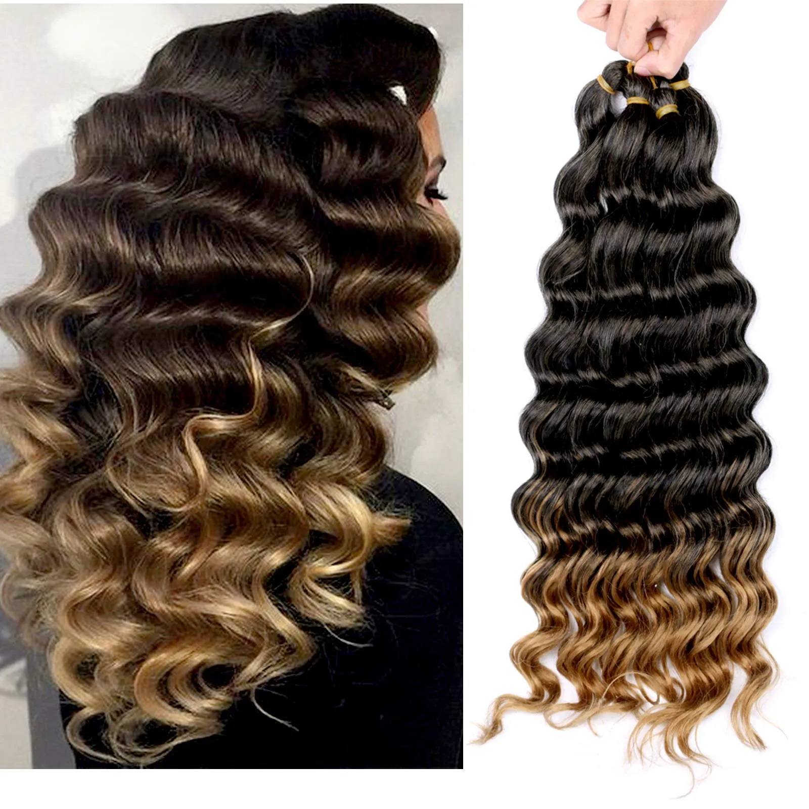 Ocean Wave Crochet Hair 20 Inch Water Wave Intrecciatura Ocean Wave Deep Short Wavy Uncinetti Trecce Estensioni dei capelli sintetici per le donne LS03