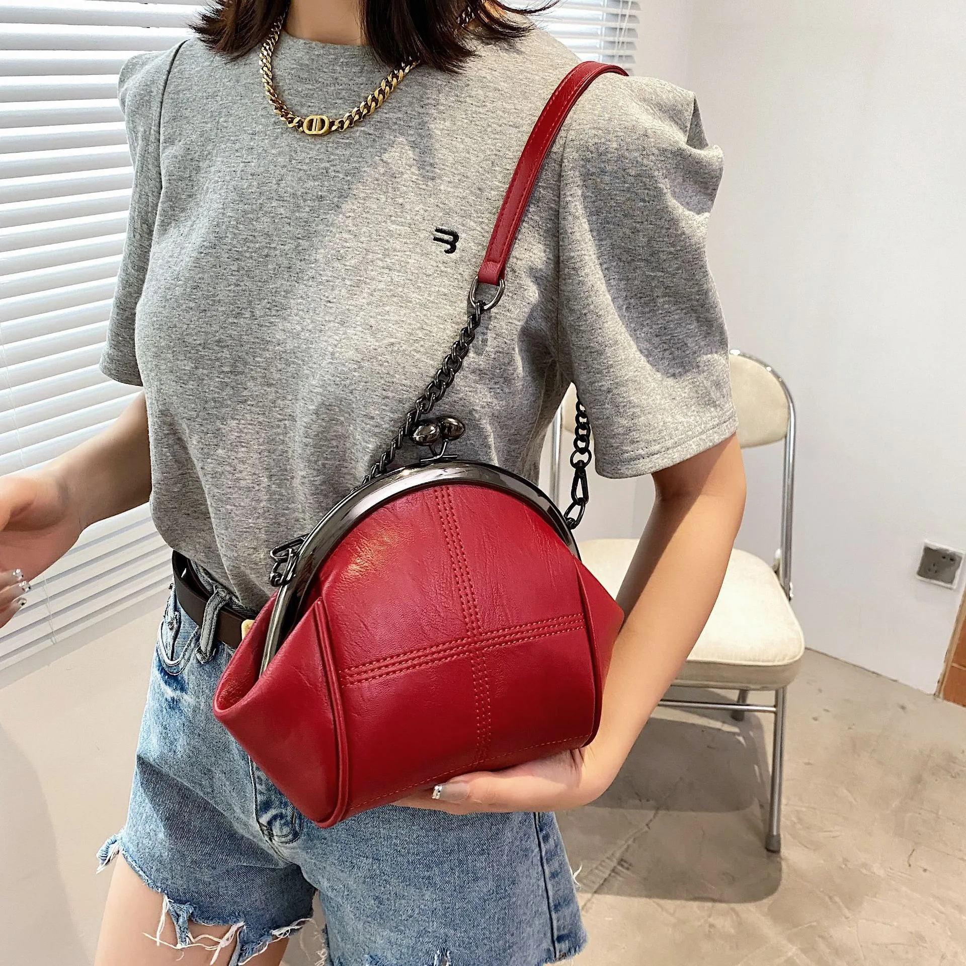 2022 neue Vintage Zwei Riemen Shell Lock Tasche Taschen Kette Frauen Schulter Umhängetaschen Leder Tote frauen Handtaschen Geldbörsen