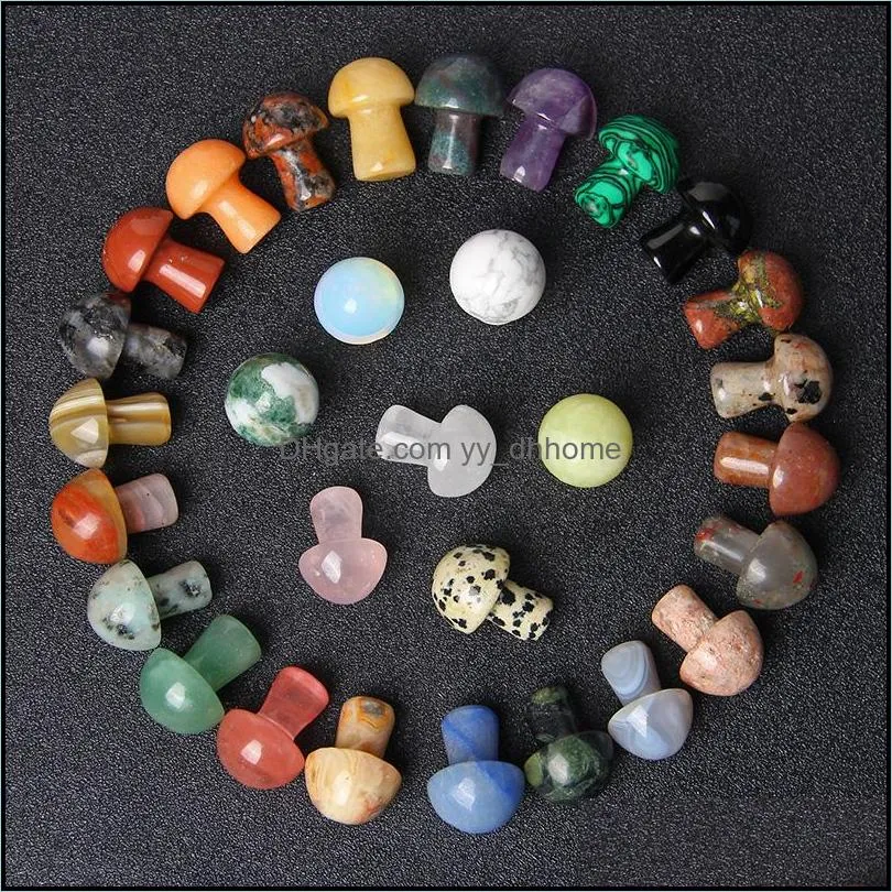 Stone Loose Beads Jewelry 20Mm Mushroom Statue Natural Gems Hand Carved Decoration Reiki Healing Quartz Crystal Gift Room Dhzpt