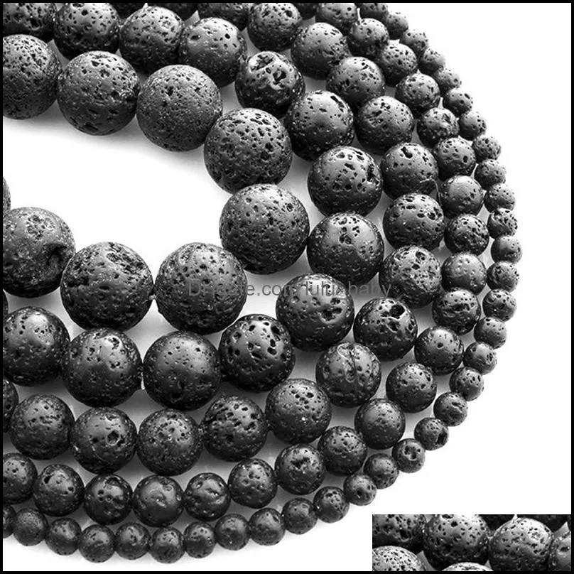 Black Lava Volcanics Round Stone Loose Beads 16