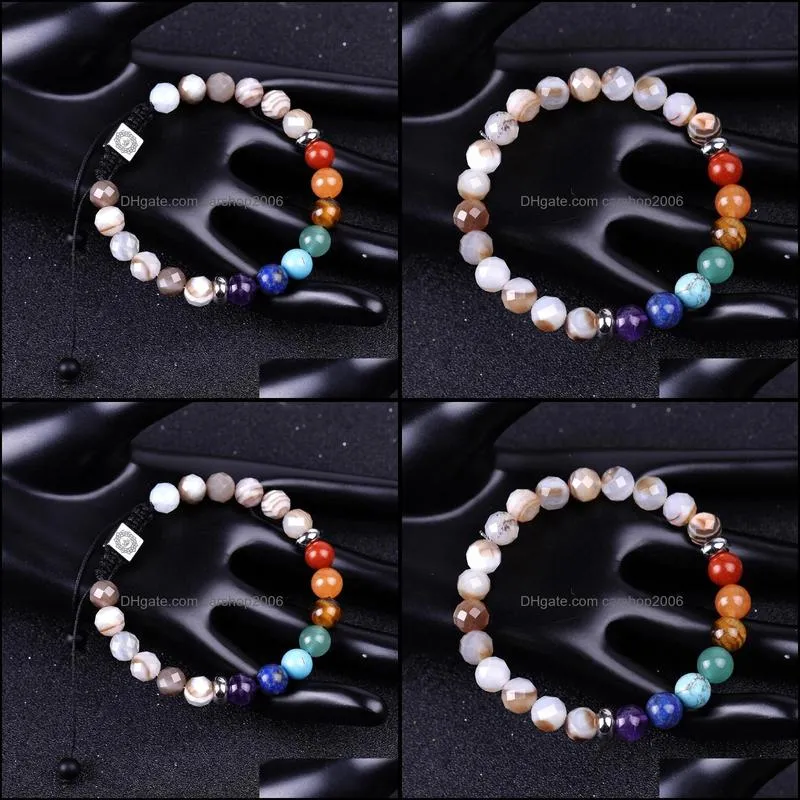 7 chakras men bracelet faceted stripe agate stone beads braided bracelets yoga hand string women jewelry friendship gift