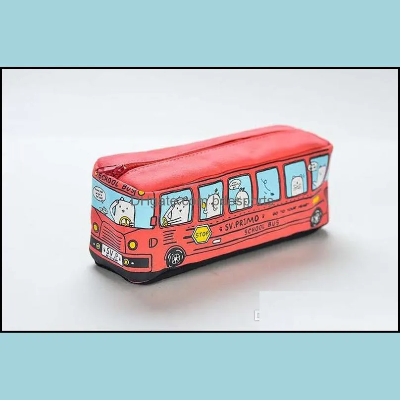 5pcs Children Pencil Case Cartoon Bus Car Stationery Bag Cute Animals Canvas Pencil Bags For Boys Girls School Supplies