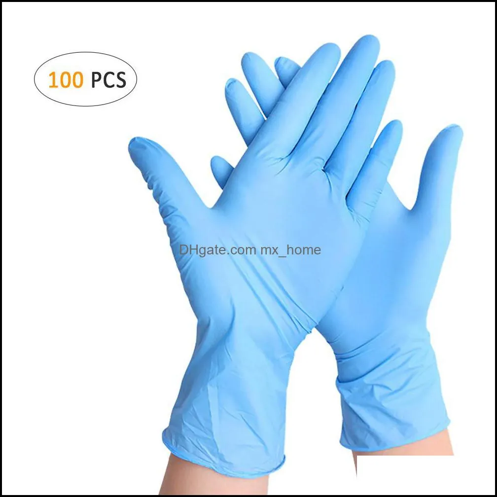 100pcs/ Box Nitrile Rubber Comfortable Disposable One time Nitrile Gloves Exam Gloves Powder Free Gloves Light Blue