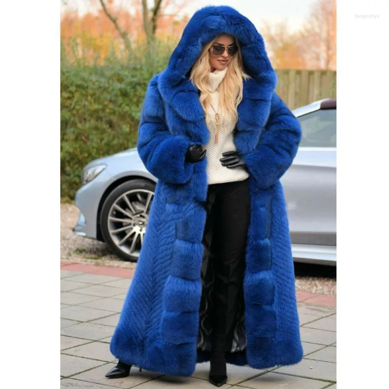 Royal blue cheap fur coat