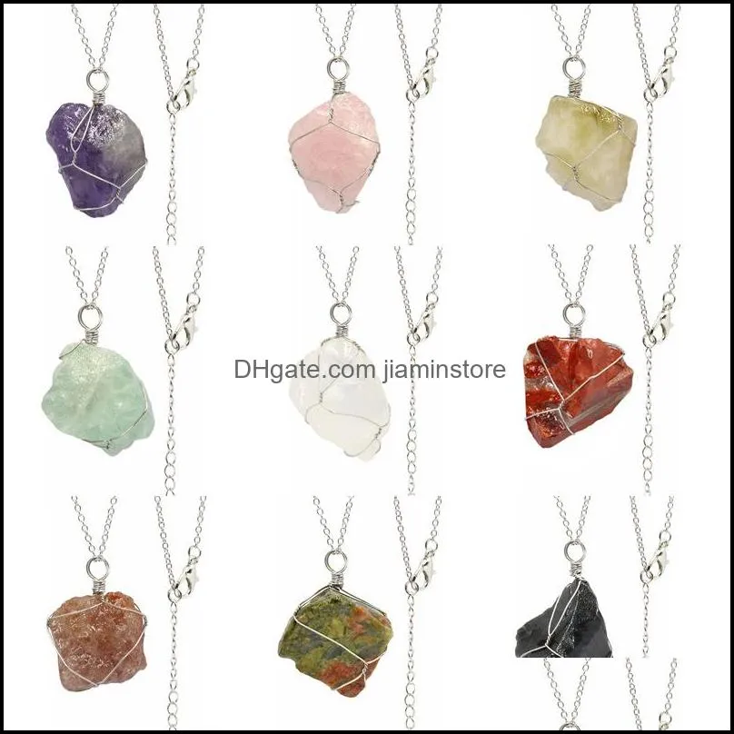Natural Crystal Rough Stone Irregular Raw Ore necklaces Amethyst Rose Quartz Chakra Reiki Healing Pendant Necklace for Women Men
