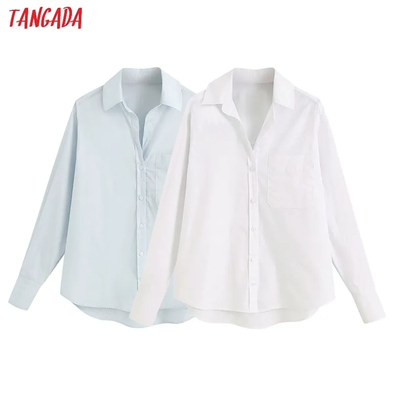 Tangada women basic solid white shirts long sleeve solid elegant office ladies work wear blouses 6Z01 220407