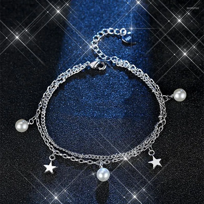 Charmarmband högkvalitativ pärlstjärna för kvinnor smycken mode 925 sterling silver tillbehör kvinnlig födelsedagspresent Kent22