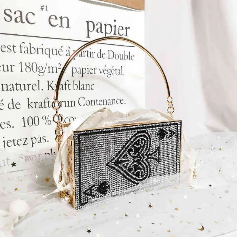 Sac de soirée Ace Of Spades Diamonds Sacs en métal New Designer Hollow Out Shiny Clutch Wallet Et Sac à main pour le dîner 20220607