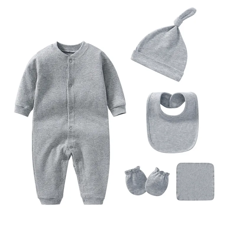 Ensembles de vêtements Vêtements pour bébés Coton uni Born Boys Romper Hats Bibs Infantil Outfit Jumpsuit SetsVêtements