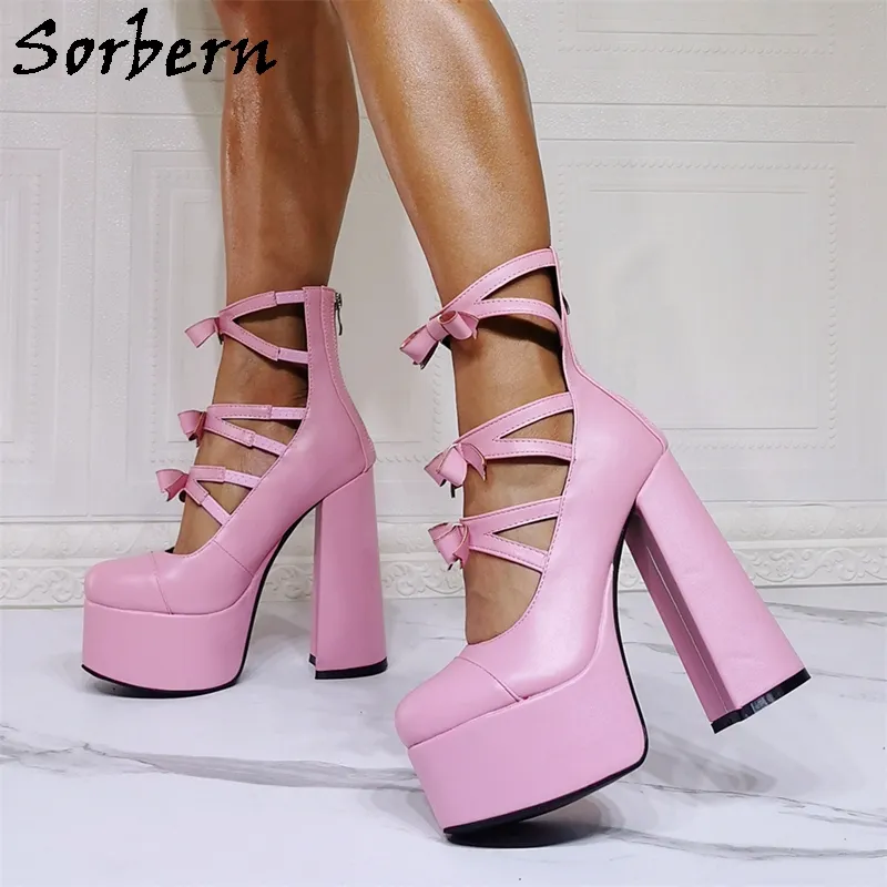Sorbern – escarpins roses pour femmes, chaussures à talons hauts, plateforme, bretelles avec nœud papillon, fermeture éclair au dos, personnalisées, plus de couleurs