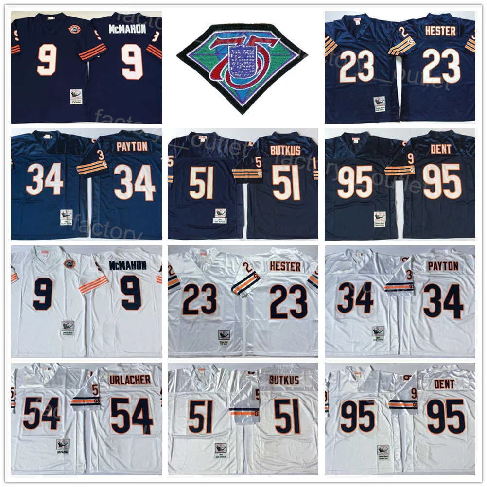 Mitchell och Ness Throwback Football 1979 1985 Vintage 9 Jim McMahon Jersey 75:e 23 Devin Hester 34 Walter Payton 51 Dick Butkus 54 Brian Urlacher 95 Richard Dent ncaa