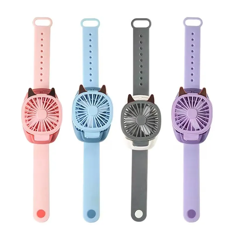 3 기어 조절 가능한 손목 시계 전기 팬 휴대용 회전식 충전식 공기 냉각 여름 개인 핸드 미니 팬