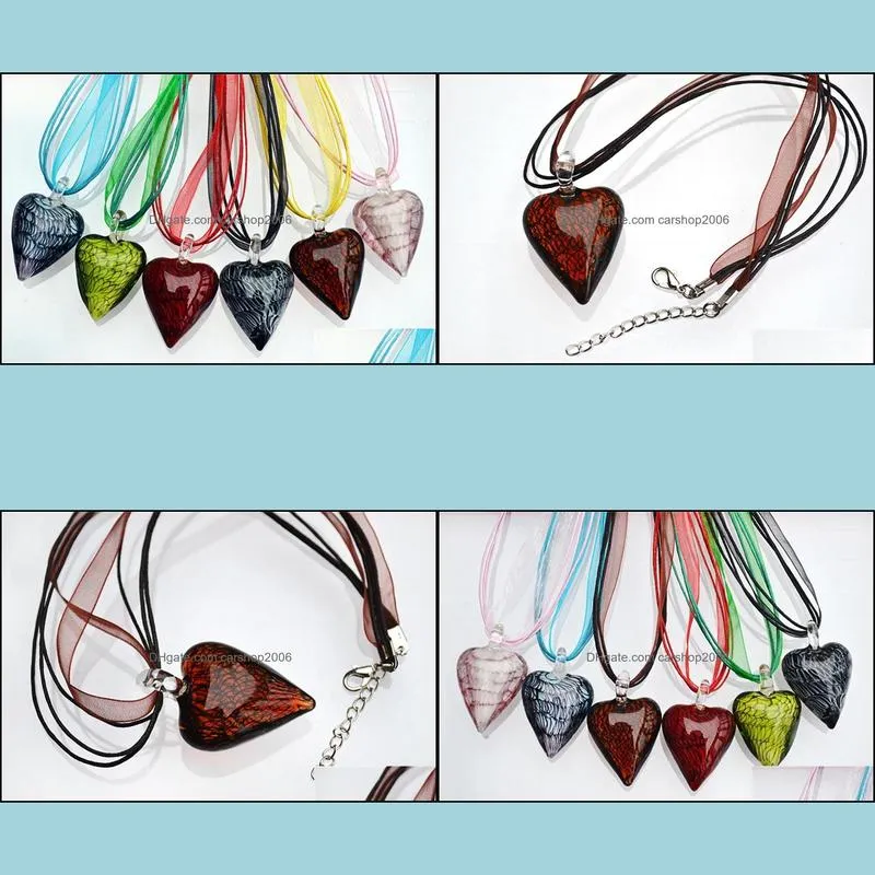 fashion wholesale 6pcs handmade murano lampwork glass mixed color pendants silk cords necklace