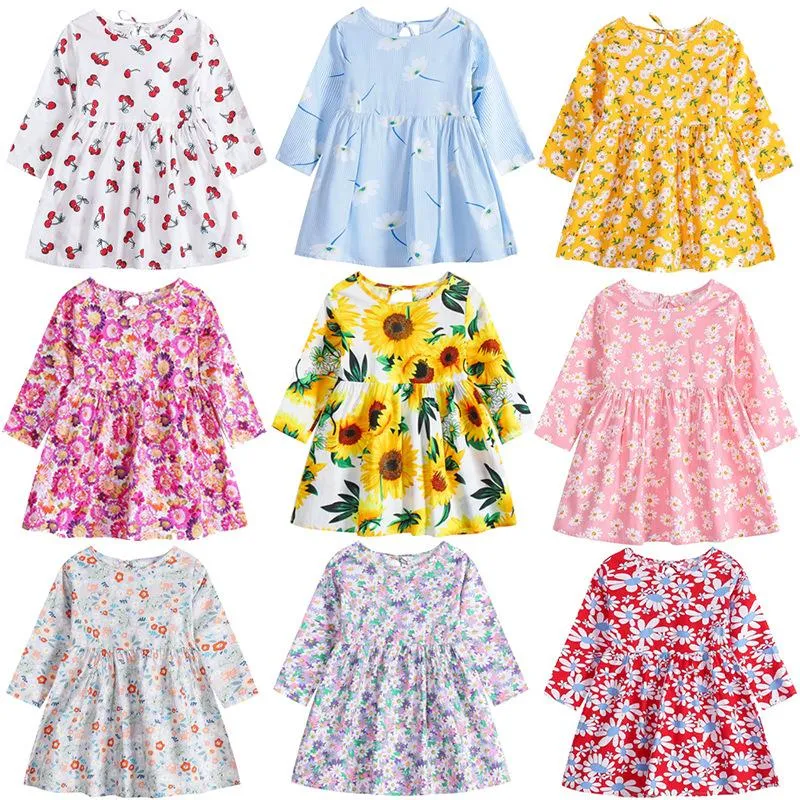 Robes de fille bébé fille robe de printemps manches longues fleurs colorées imprimées enfants modes de mode