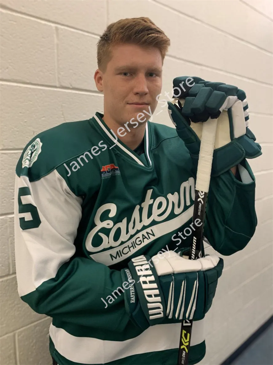 2022 NCAA Custom Eastern Michigan Eagles EMU Hockey Jersey 21 Lucas Linville 24 Brandon Papke 25 Alexander Bump 30 Kevin OShea Luke Hattie Tyler