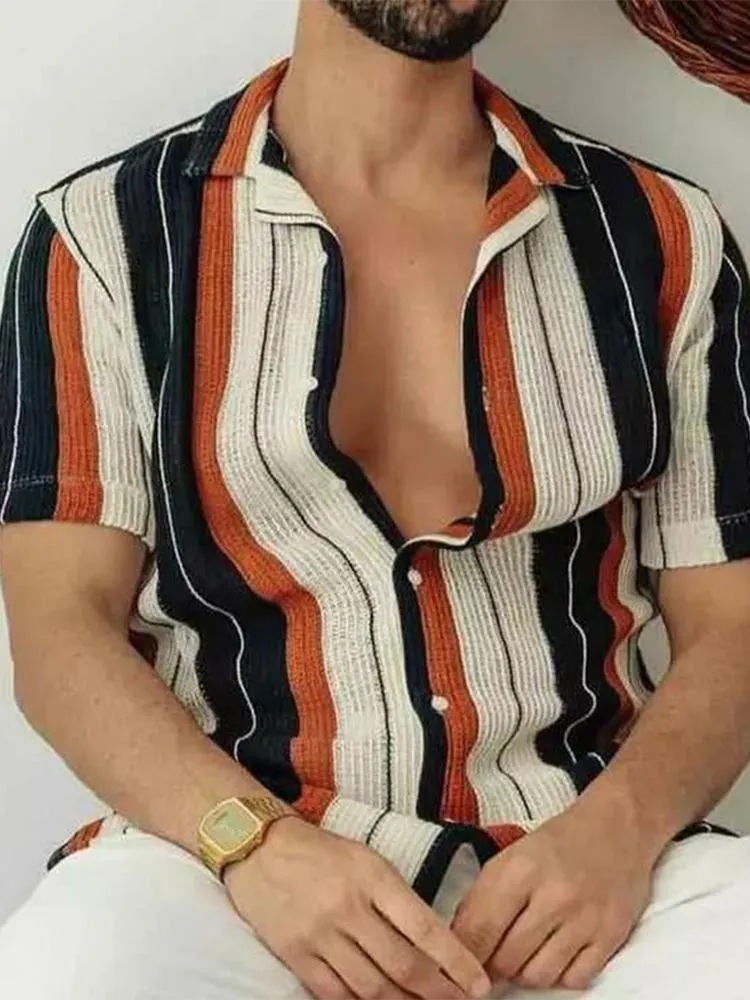 Menoute à la mode des polos, chemise à imprimé rayé pour hommes mâles mâles mâles tops 2022 Shirts décontractés à manches courtes estivales '